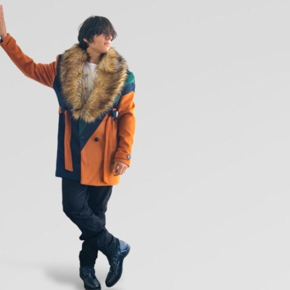 Men’s Rust | Navy | Green Double Breast Coat NWT - Picture 5 of 9